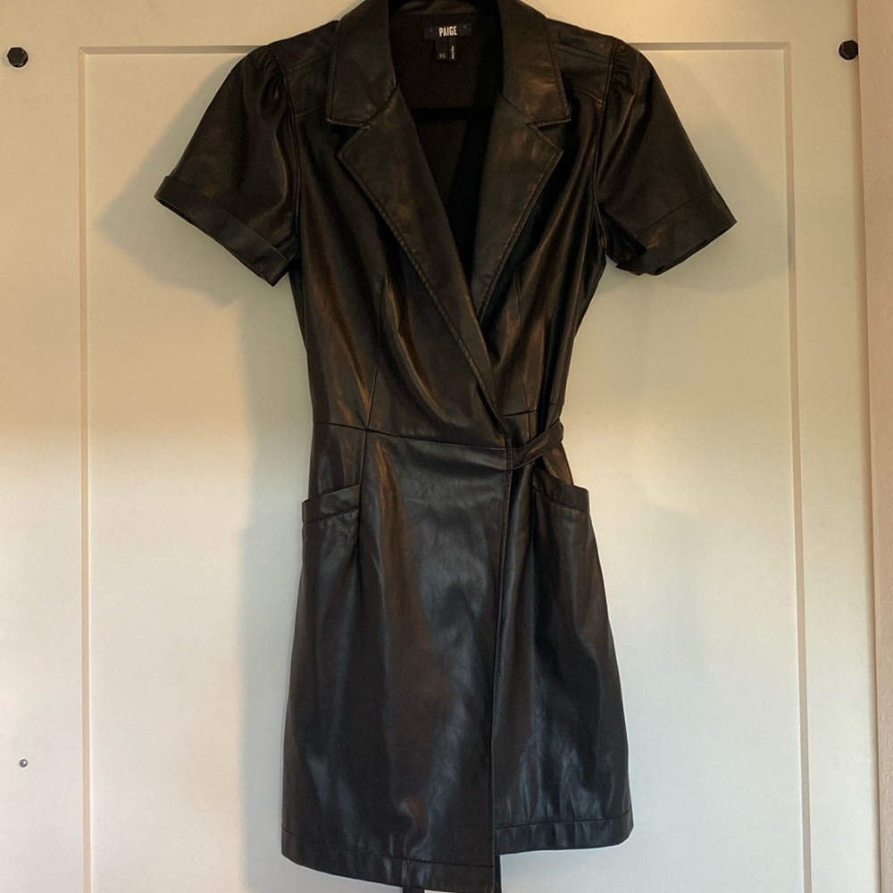 Paige Black Leather Wrap Dress